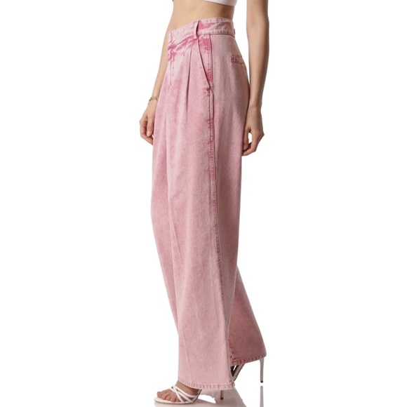 NWT Avec Les Filles Pink Acid Wash Wide Leg Pleated Denim Trouser 28 - Picture 5 of 14